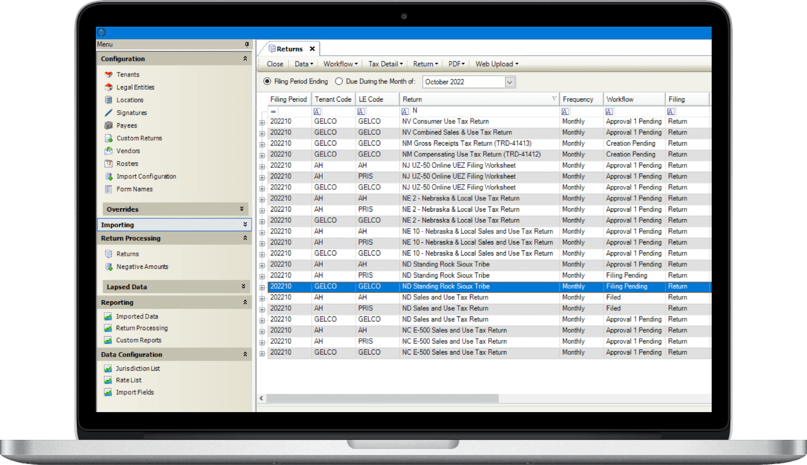 Website importing returns
