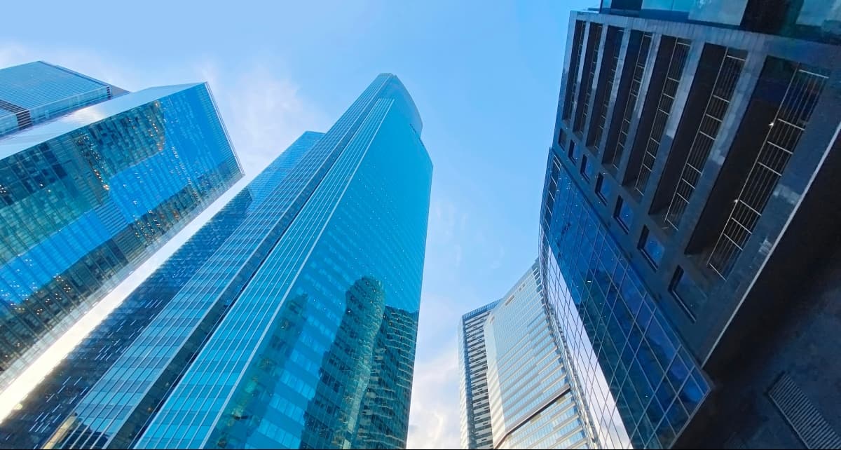 Modern buildings looking up